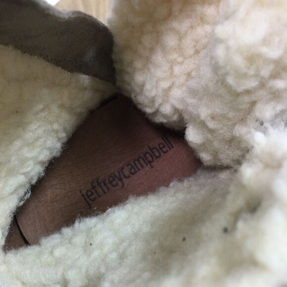 Jeffrey Campbell Stanley Faux Fur Trim Lace Up Hiker Boots Suede Taupe Beige 5.5 - Picture 13 of 14